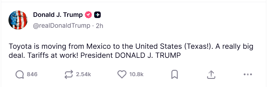 $!Tras mensaje de Trump, Economía aclara que planta de Toyota en Tijuana no cerrará; migrará parte de la producción