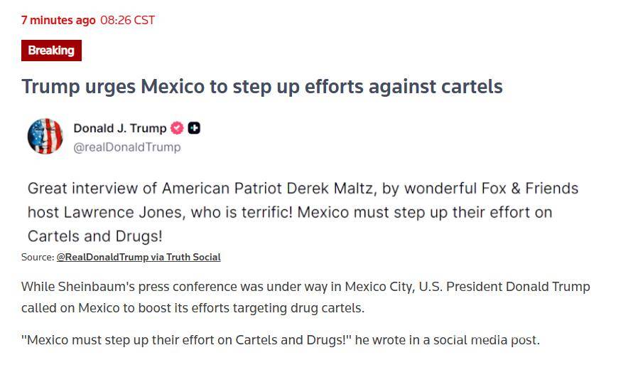 $!Trump pide a México a ’intensificar’ sus esfuerzos contra los cárteles y las drogas