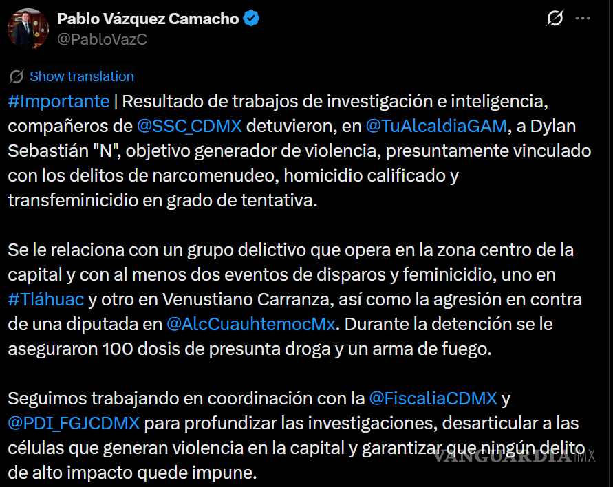 $!Detienen a presunto integrante de La Unión Tepito vinculado al atentado contra la diputada Diana Sánchez Barrios
