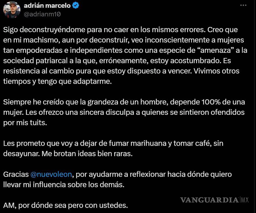 $!“Veo inconscientemente a mujeres tan empoderadas... como una amenaza”, escribió el influencer en su proceso de reflexión personal.