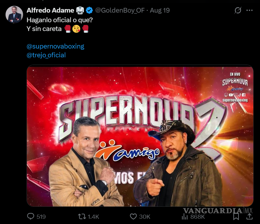 $!Alfredo Adame reta a Carlos Trejo a pelear en la próxima edición de Supernova Strikers