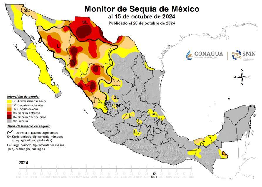 $!Así pinta el mapa de sequía en el país y en Coahuila, al cierre de la primera quincena de octubre.