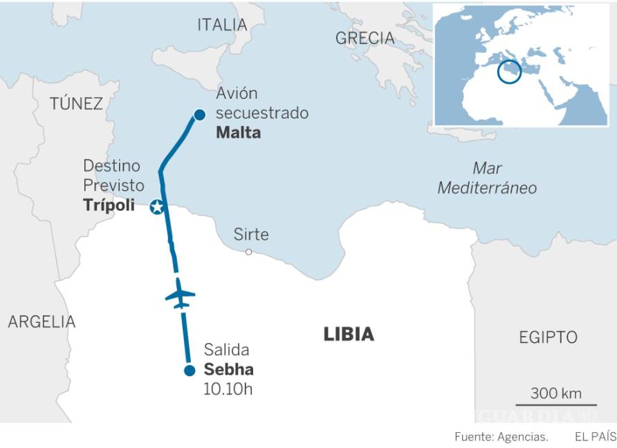 $!Secuestran y desvían avión libio a Malta