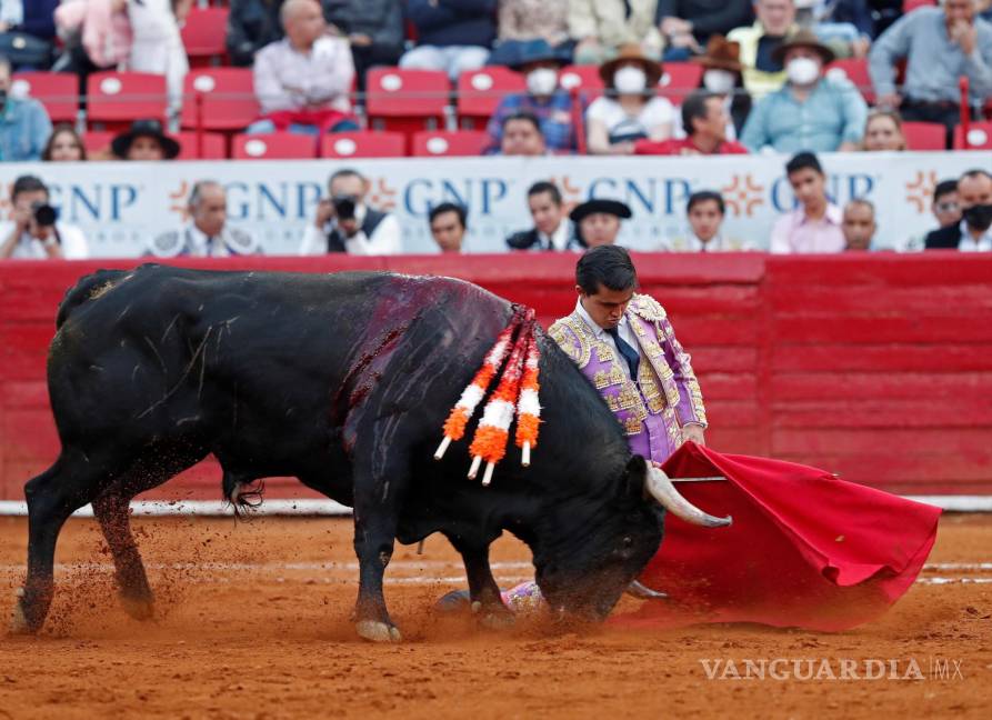 $!El torero mexicano Diego Sánchez lidia su primer toro, Nachito de 506 Kg, en la ultima Corrida de Feria de Aniversario en la Plaza de Toros. EFE/Mario Guzmán