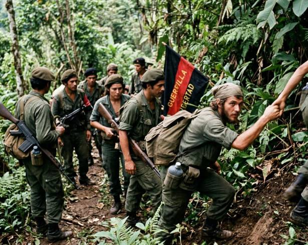 Imagen creada a traves de la inteligencia artificial que ilustra la guerra de guerrillas en América Latina.