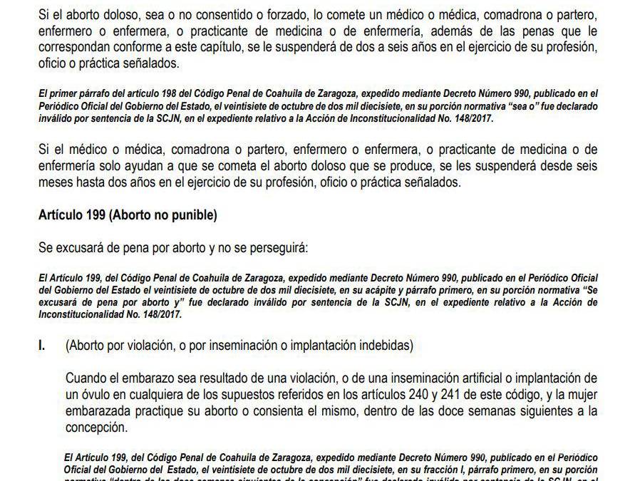 Oficial: el aborto quedó despenalizado en Coahuila; modifican Código Penal