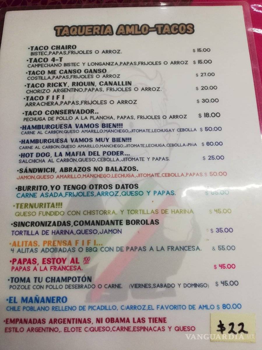 $!La 'Cuarta Transformación' llega a una taquería: Lanzan los "AMLO-Tacos" en la CDMX