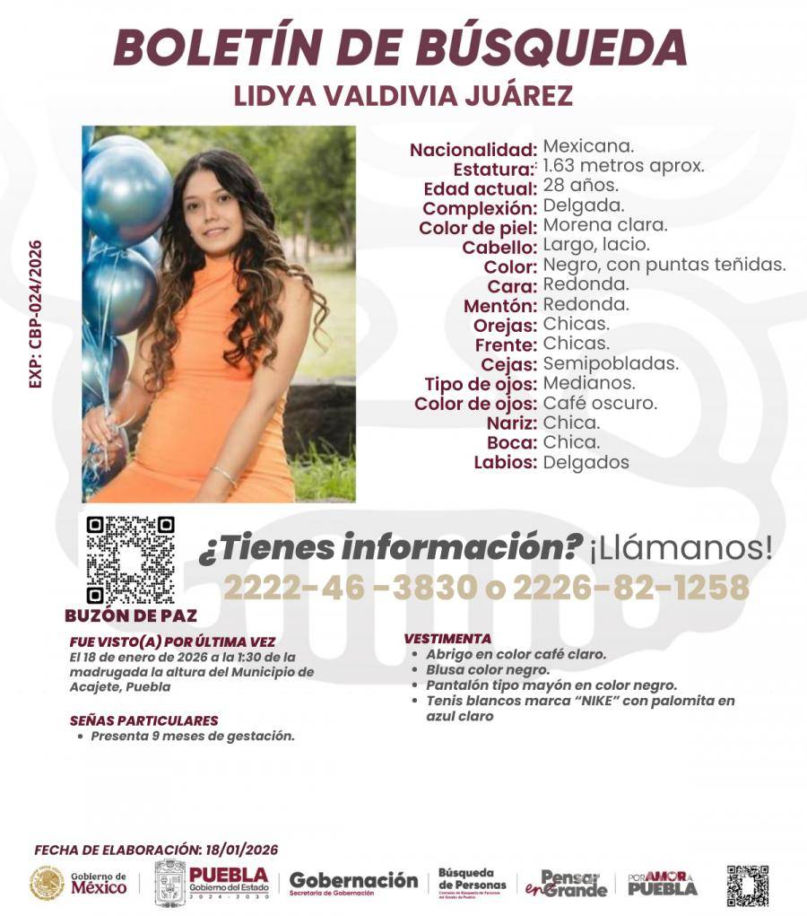 $!Mensajes de auxilio y una fotografía: Desaparece Lidya Valdivia, embarazada de nueve meses, en Puebla