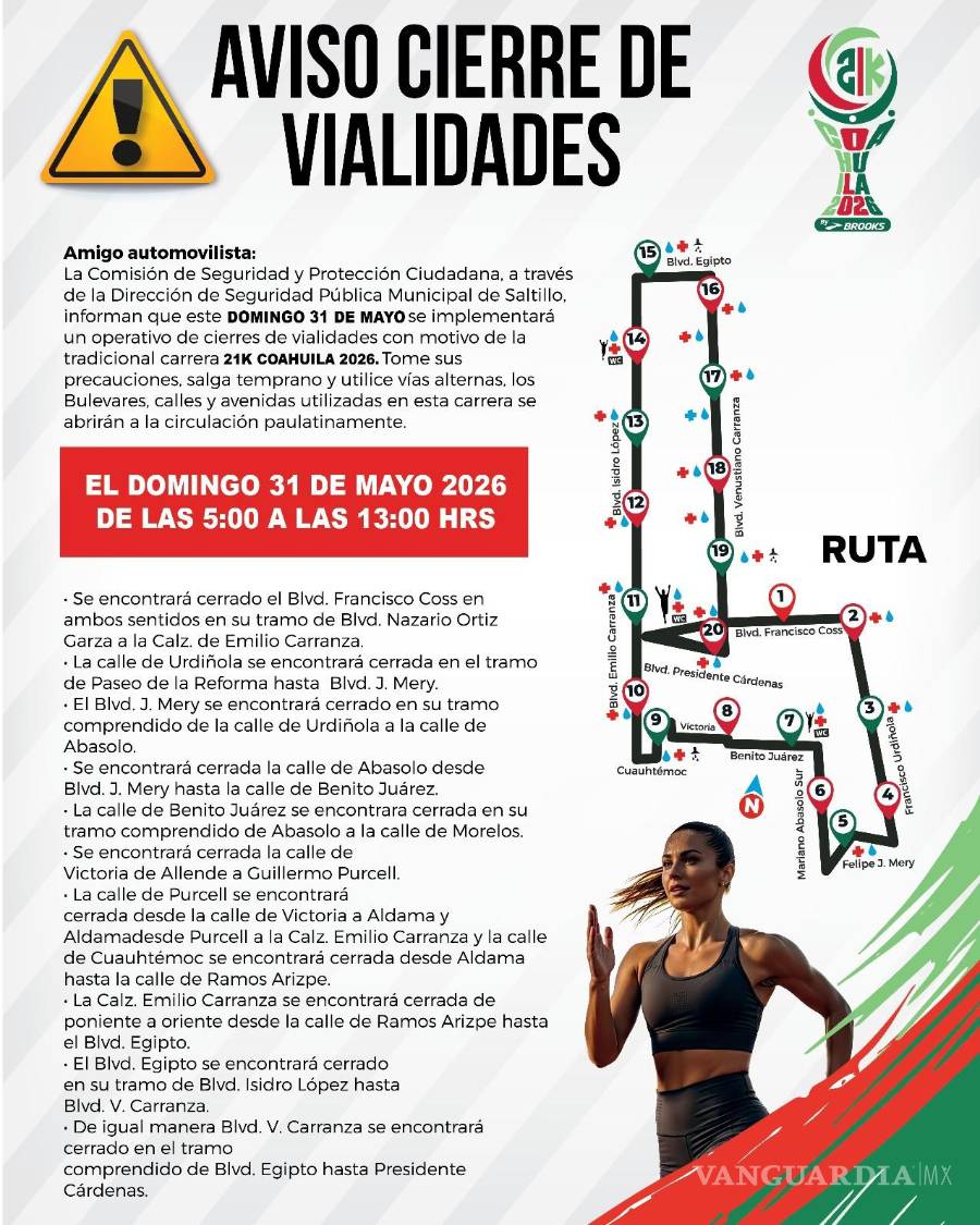 $!Autoridades municipales anunciaron cierres viales desde las primeras horas del domingo por la edición 29 del medio maratón.