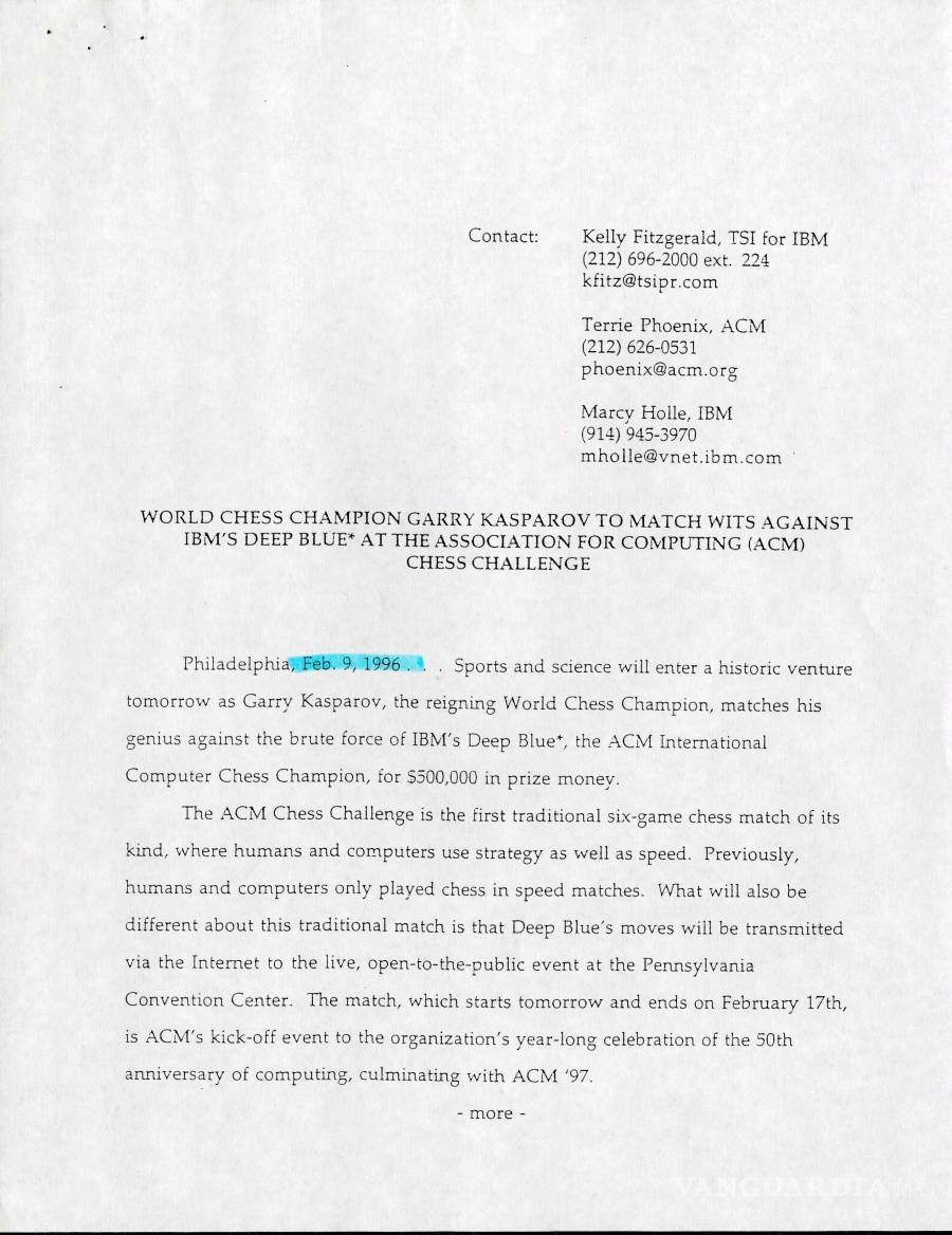 $!25 años de la histórica partida de ajedrez entre la computadora Deep Blue y Garri Kaspárov