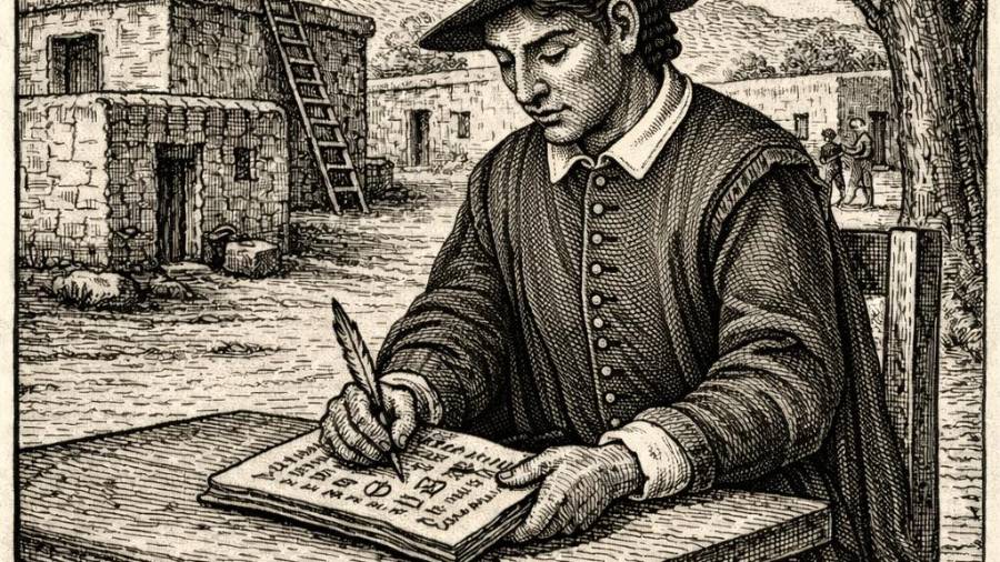 Representación de la imagen de don Andrés del Saltillo, quien fuera escribano y gobernador de San Esteban de la Nueva Tlaxcala durante el siglo XVII.