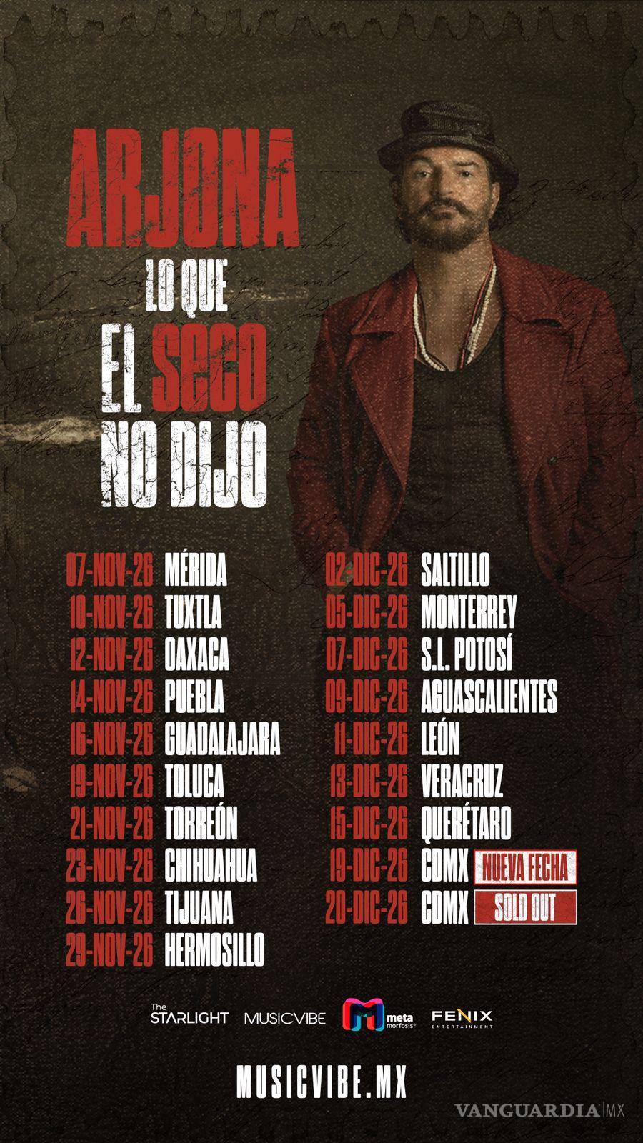 $!Ricardo Arjona confirma concierto en Saltillo en el Estadio I. Madero: Fecha y venta de boletos