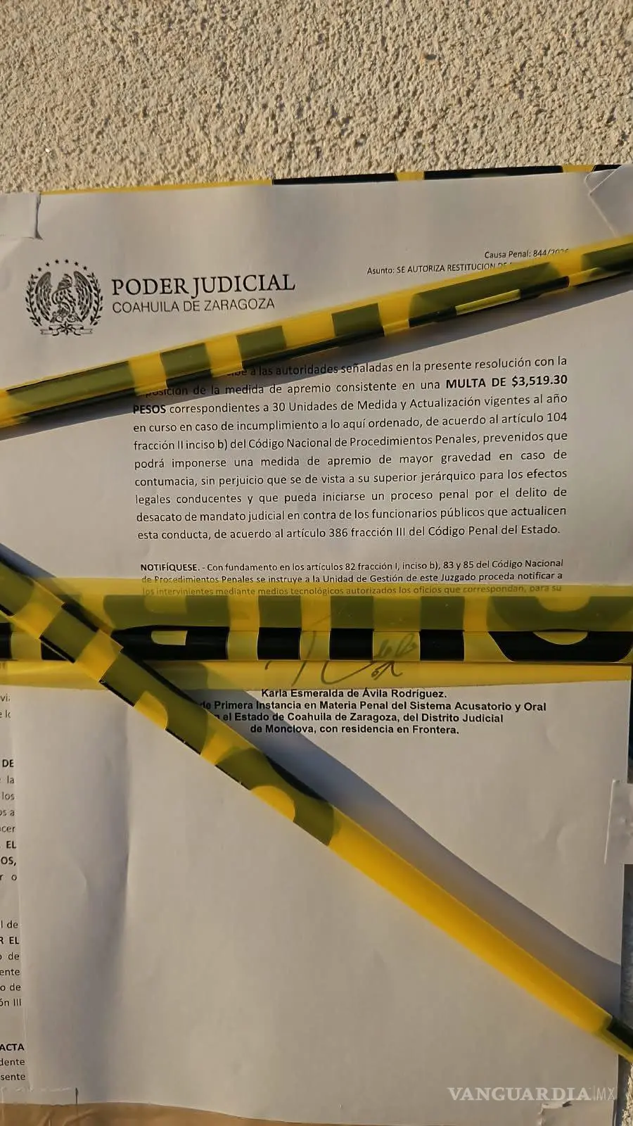 $!El documento judicial, emitido dentro de la causa penal 844/2026, ordena la restitución de los tres predios que suman 90 hectáreas.