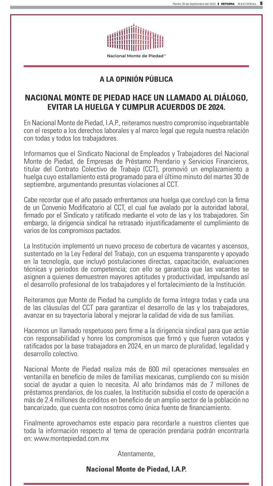 $!Estalla huelga nacional de Nacional Monte de Piedad: sindicato denuncia violaciones a convenio