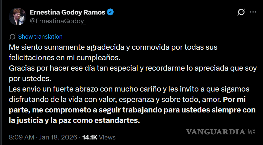 $!Ernestina Godoy, titular de la FGR, agradece en redes felicitaciones por su cumpleaños
