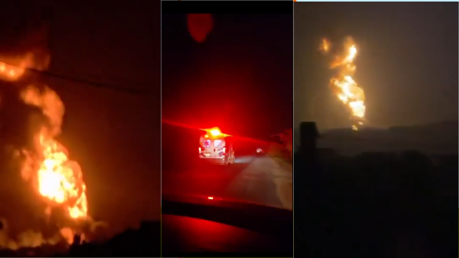 Cuerpos de emergencia en la zona de la explosión en Jáltipan, Veracruz, donde el incendio persiste.
