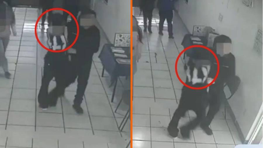 La Fiscalía General del Estado de Michoacán presentó imágenes que muestran a estudiantes desarmando al menor implicado.
