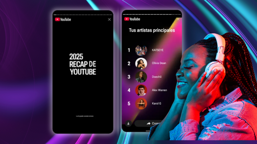 YouTube presentó su primer Recap 2025, una experiencia con hasta 12 tarjetas que muestran tus intereses, búsquedas, canales más vistos y hábitos de visualización, disponible desde el 2 de diciembre.