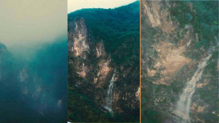 Las lluvias de los últimos días hicieron reaparecer la cascada del Cañón de San Lorenzo, en la Sierra de Zapalinamé.