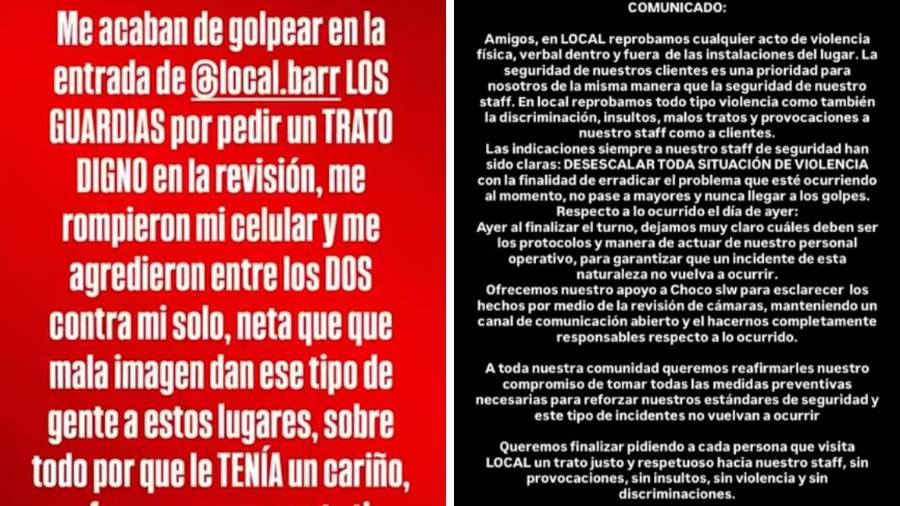 El afectado aseguró que la agresión comenzó durante una revisión en la entrada del bar y continuó en el exterior del negocio frente a varios asistentes.