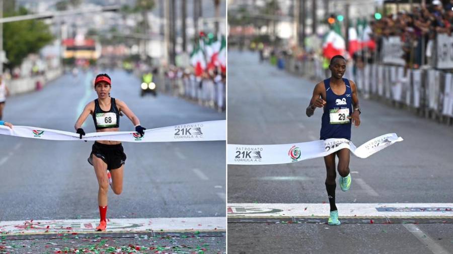 Eliud Kipchoge y Estefanía Oropeza conquistaron el primer lugar de la 21K Coahuila 2026, en una jornada que aún continúa en Saltillo.