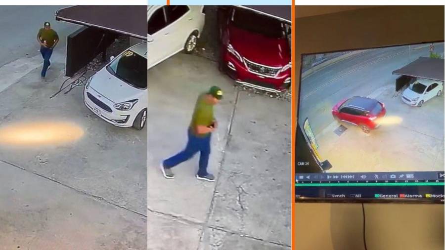 En las fotografías se aprecia como el cliente llegó y en menos de 10 minutos encendió el vehículo y emprendió la huida.