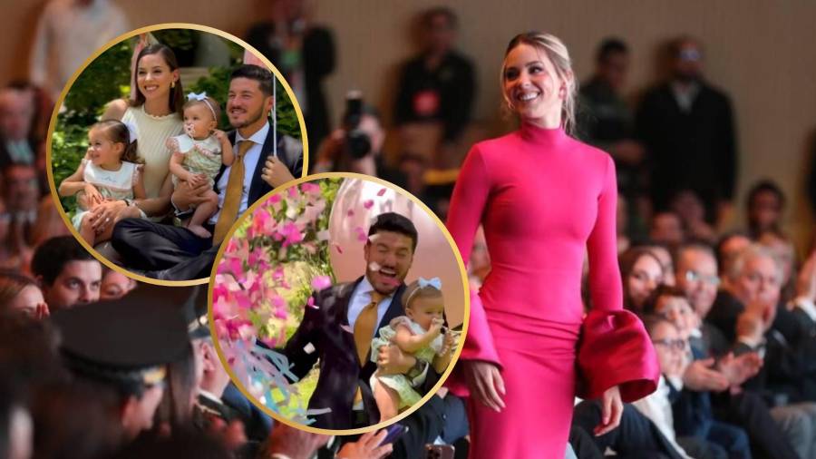 Celebración. Con una lluvia de papeles rosas, la pareja confirmó que tendrá otra hija.