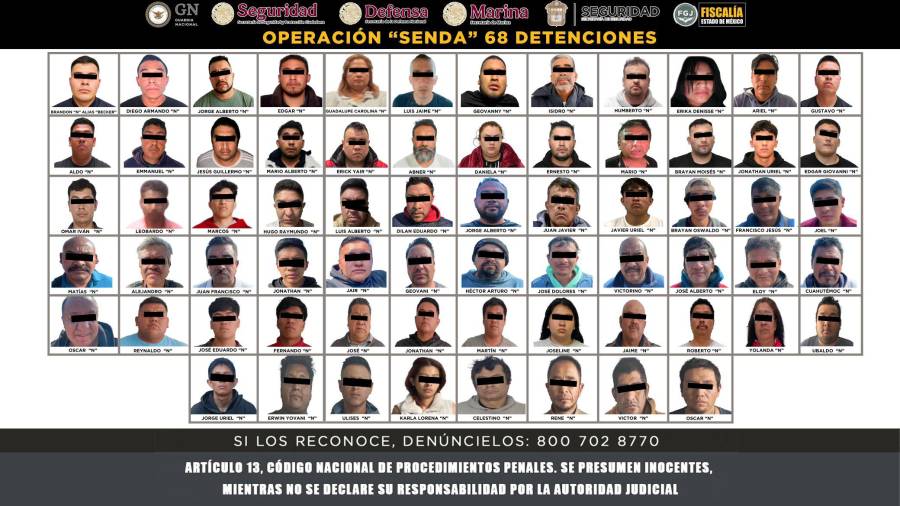 FGJEM detuvieron a 68 personas, presuntos miembros de 8 grupos criminales, por los delitos de secuestro exprés, de vehículos, de mercancías con violencia y a transporte, portación de armas de fuego y más.