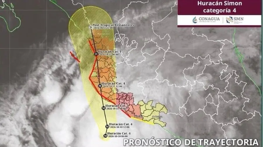 El huracán Simón alcanzó categoría 4 frente a Colima y Michoacán, con vientos sostenidos de hasta 240 km/h.