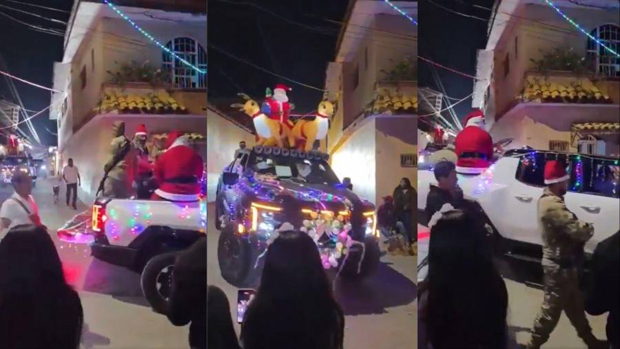 Presuntos miembros del Cártel de la Sierra hacen caravana navideña y entregan juguetes en Guerrero.