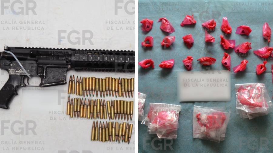 A Jesús “N” le aseguraron seis armas de fuego largas, 5 cargadores y 133 cartuchos; 155 gramos 610 miligramos de clorhidrato de metanfetamina.
