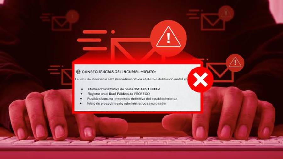 Profeco pidió no realizar pagos ni compartir información tras detectar correos que simulan notificaciones oficiales con amenazas de multas o clausuras.