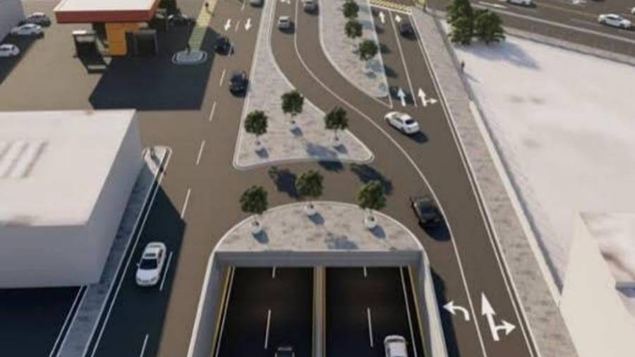 Representación del nuevo distribuidor vial, donde se aprecian los carriles deprimidos y laterales que conectarán la zona de Abastos con Independencia.
