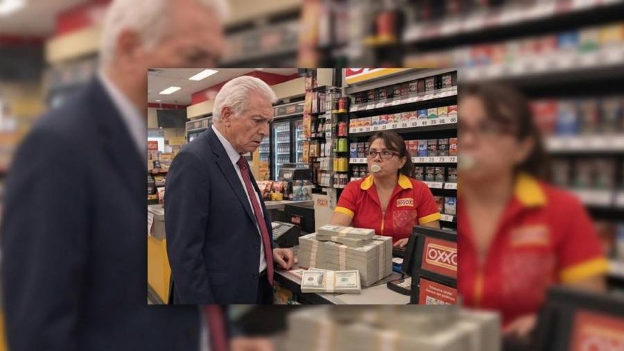 La escena ironiza la diferencia entre los 5 mil pesos depositados y los más de 56 millones de dólares que se exigían como garantía.