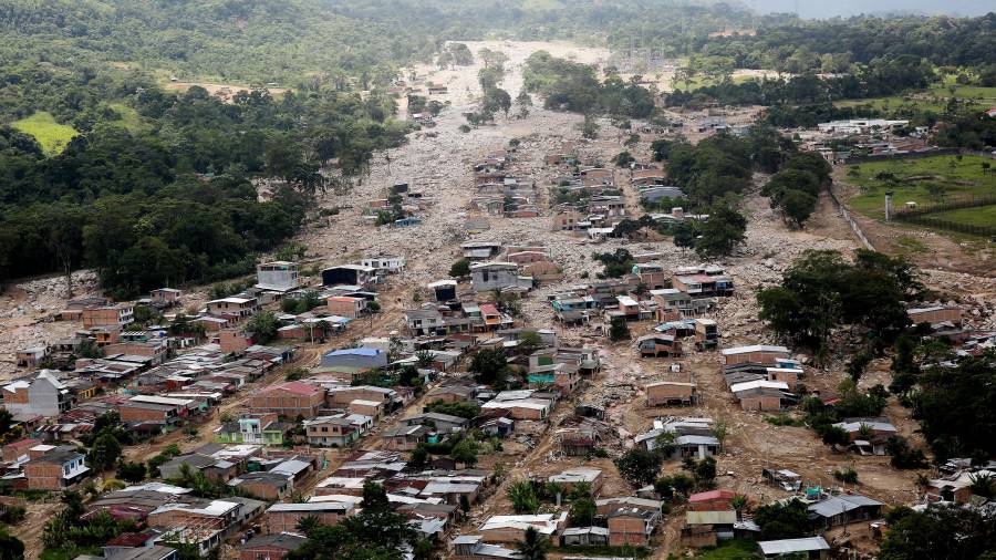 Vista aérea de un barrio afectado por la avalancha en Mocoa, en abril de 2017.