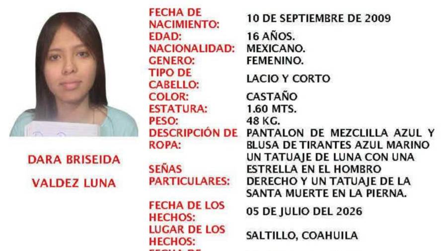 Dara Briseida Valdez Luna desapareció nuevamente luego de haber sido localizada y entregada a un familiar.