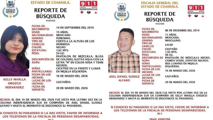 Familias de los menores solicitan apoyo ciudadano para obtener información que ayude a localizarlos.
