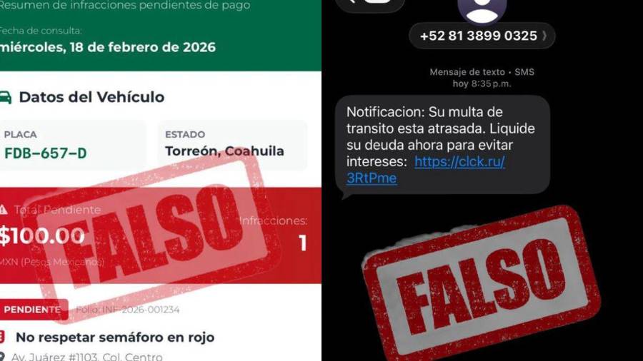 La Dirección de Tránsito y Vialidad de Torreón alertó sobre una nueva modalidad de estafa mediante el envío de multas falsas por SMS y WhatsApp.