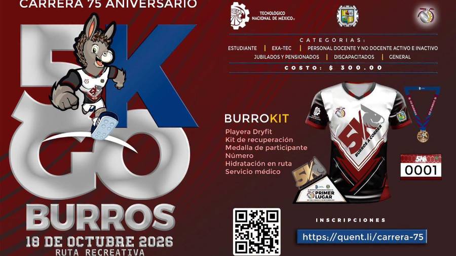 El Tecnológico de Saltillo espera reunir a alrededor de 3 mil 500 corredores en la Go Burros 5K, organizada por su 75 aniversario.