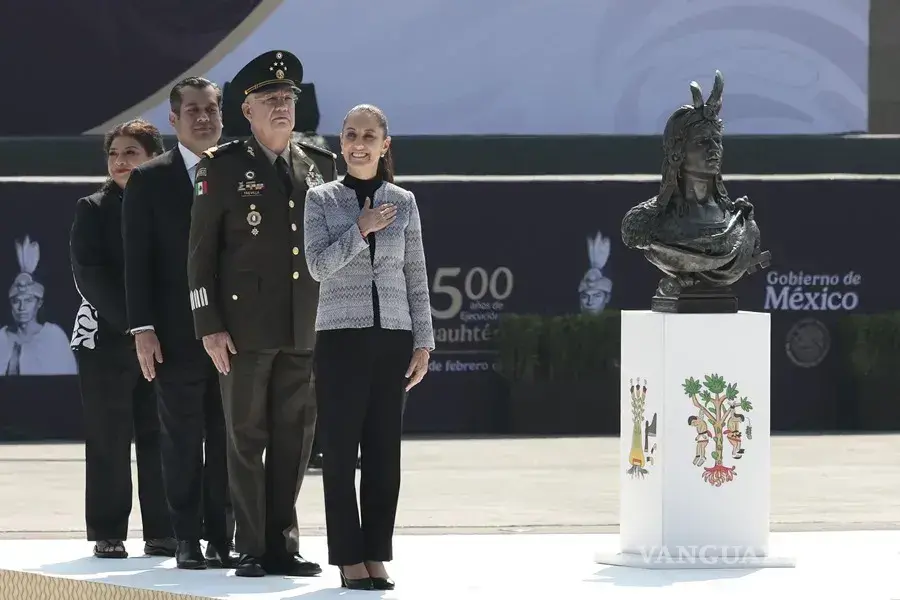 $!La presidenta de México, Claudia Sheinbaum, durante la conmemoración de los 500 años de la ejecución de Cuauhtémoc, último emperador azteca.