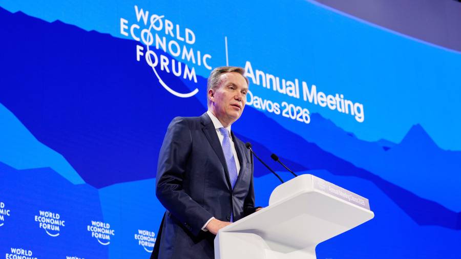 El director ejecutivo del Foro Económico Mundial, Borge Brende, habla en la Reunión Anual del Foro Económico Mundial en Davos, Suiza.