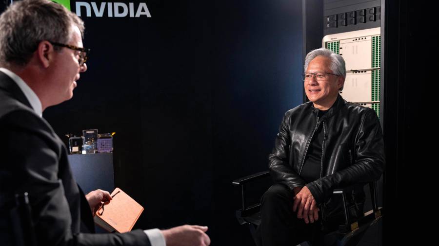Jensen Huang, presidente y CEO de Nvidia, en una entrevista previa a la ceremonia de colocación de la primera piedra para la ampliación de la planta de fabricación de Coherent en Sherman, Texas.