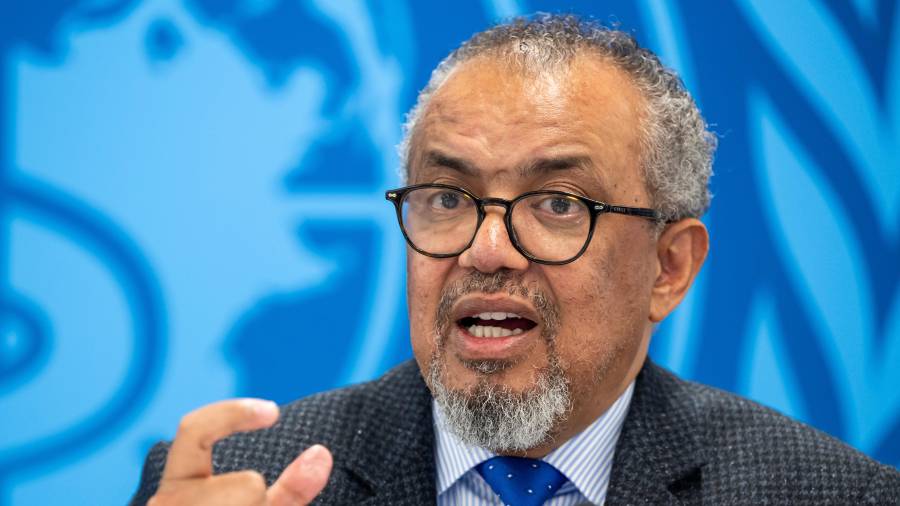 Tedros Adhanom Ghebreyesus, Director General of the World Health Organization (WHO), briefs the media during a press conference organized by the Geneva Association of United Nations Correspondents (ACANU), at the World Health Organization (WHO) headquarters in Geneva, Switzerland, Wednesday, April 29, 2026. (Martial Trezzini/Keystone via AP)