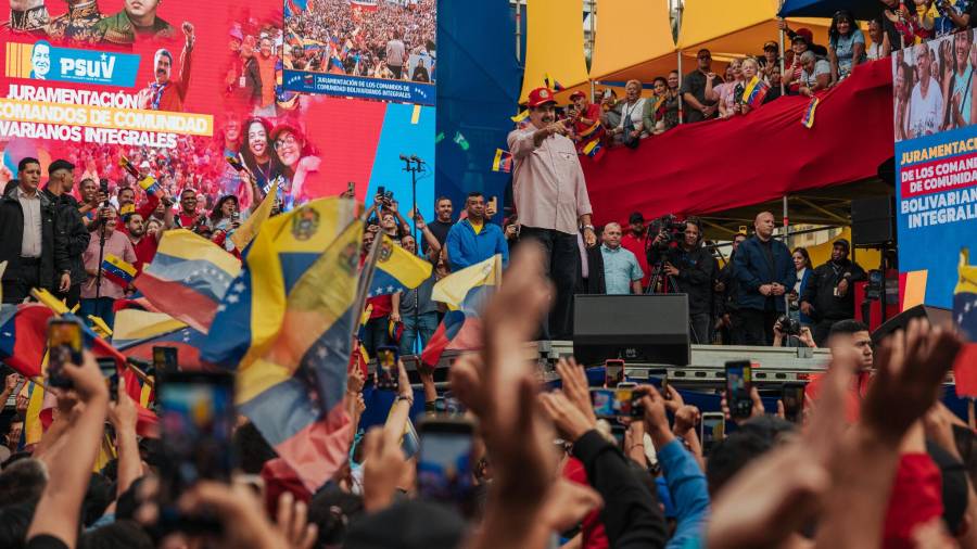 El presidente de Venezuela, Nicolás Maduro, durante un mitin en Caracas.