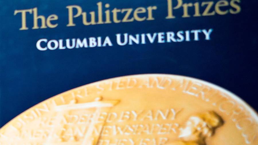 Logotipo de los Premios Pulitzer en la Universidad de Columbia, 28 de mayo de 2019, en Nueva York.