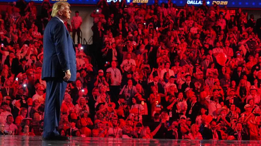 President Donald Trump stands on stage after speaking at the Republican convention, Thursday, Sept. 10, 2026, in Dallas.