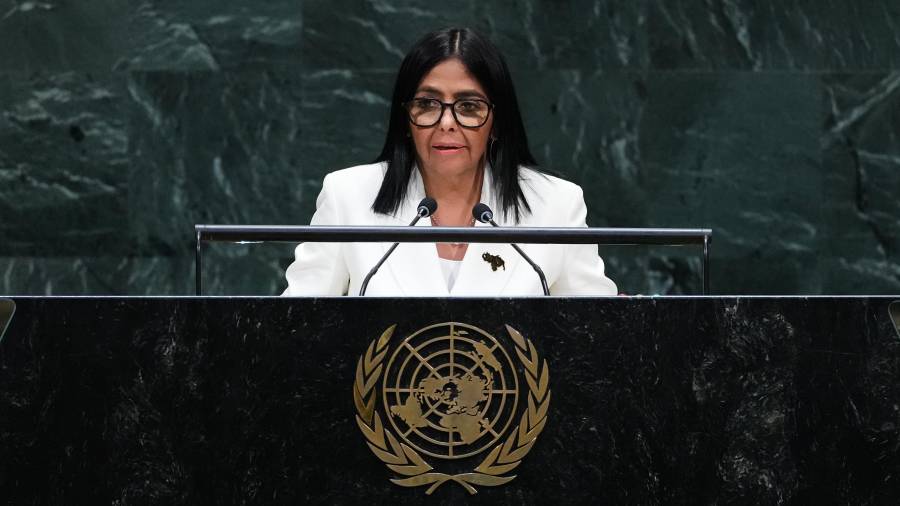 La presidenta encargada de Venezuela, Delcy Rodríguez, da su mensaje ante la 81er Asamblea General de la ONU.
