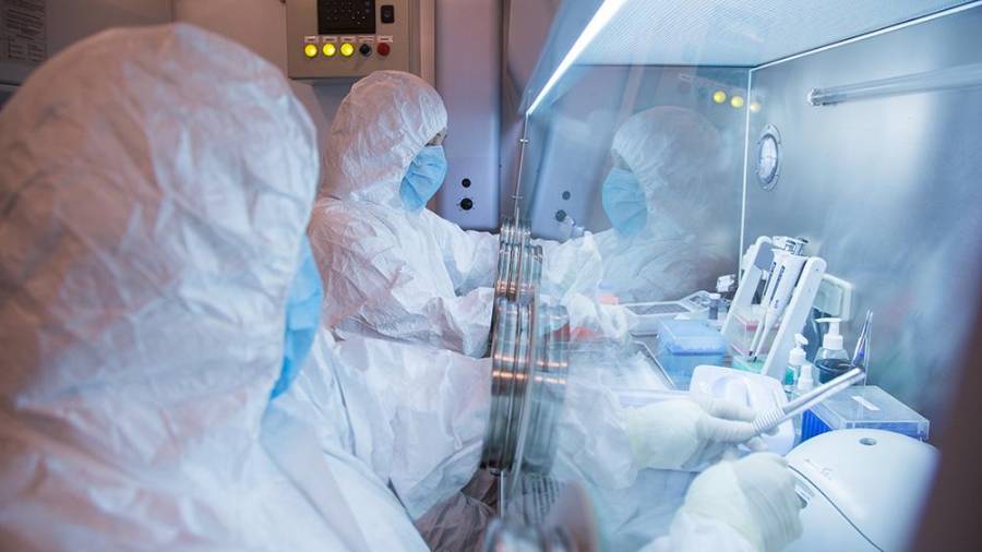 Esta fotografía sin fecha, difundida en 2019 por el Instituto de Investigación Antipeste de Irkutsk (Siberia y Lejano Oriente), muestra a trabajadores del instituto en un laboratorio.