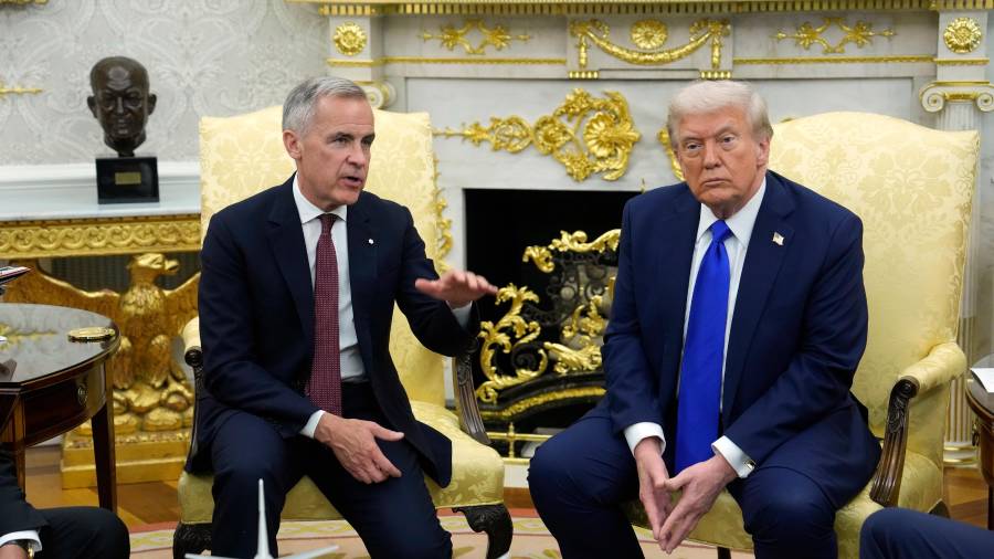 AREl primer ministro de Canadá, Mark Carney, y el presidente Donald Trump ofrecen una conferencia de prensa en la Casa Blanca, el 7 de octubre de 2025, en Washington, D.C.