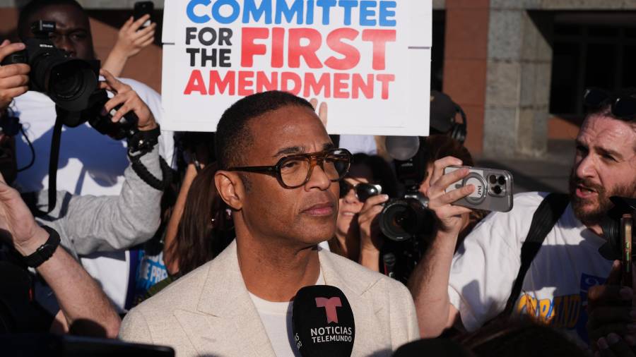 Journalist Don Lemon, talks to the media after a hearing at the Edward R. Roybal Federal Building in Los Angeles on Friday, Jan. 30, 2026. (AP Photo/Damian Dovarganes)